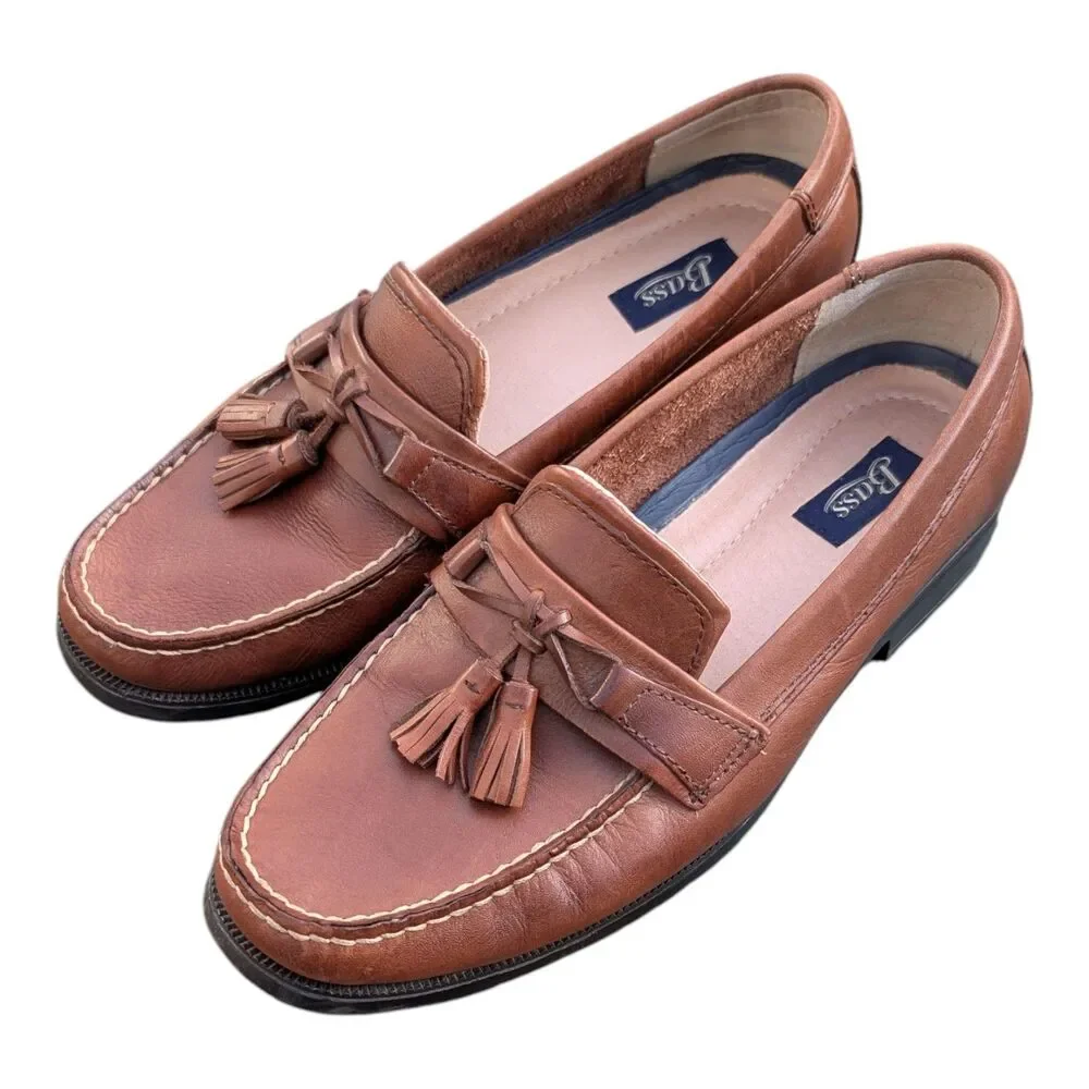 Bass Adams II Mens Slip On Brown Boat Tassel Loafer Shoes Size 9 Leather Comfort